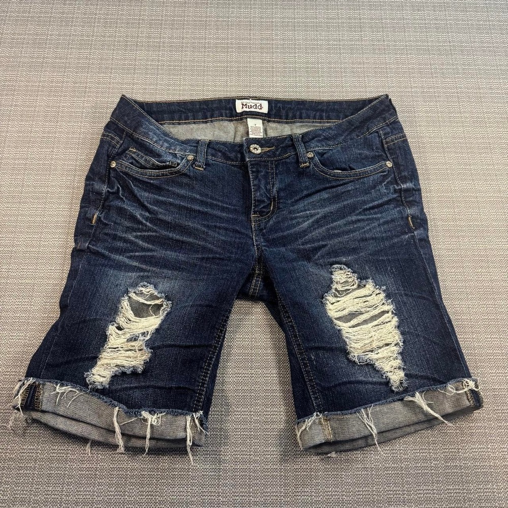 Mudd Denim Midi Shorts Distressed Low Waist